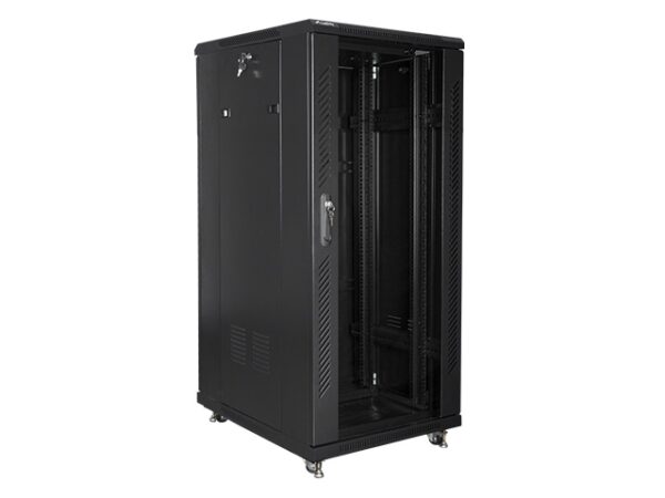 Комуникационен шкаф Lanberg rack cabinet 19" free-standing 27U / 600x800 self-assembly flat pack, black