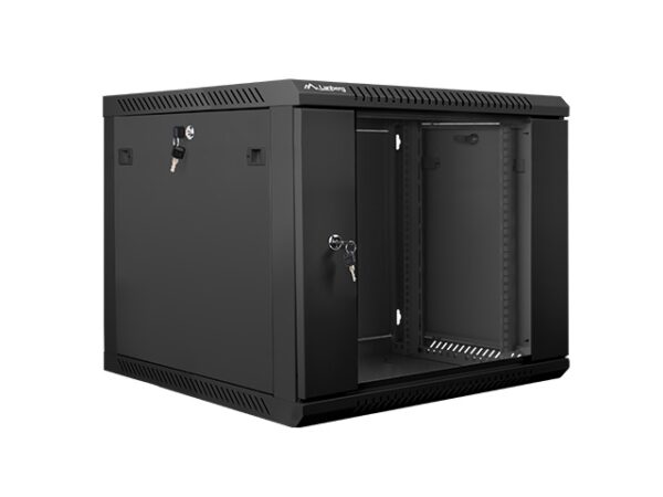 Комуникационен шкаф Lanberg rack cabinet 19" wall-mount 9U / 600x600 for self-assembly (flat pack), black