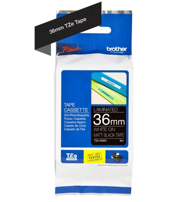 Консуматив Brother TZe-M365 Labelling Tape Cassette – Matt Laminated White On Black, 36mm wide