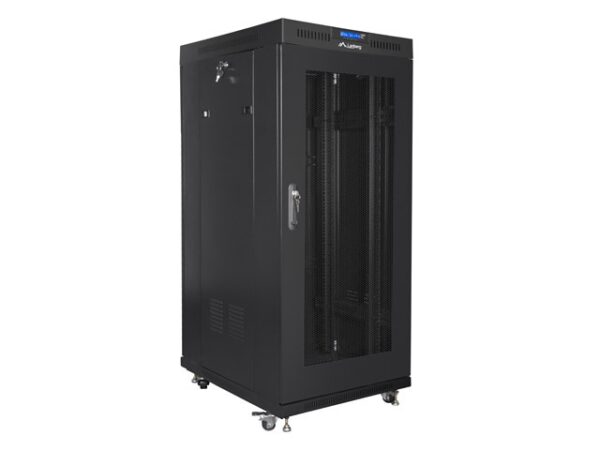 Комуникационен шкаф Lanberg rack cabinet 19" free-standing 27U / 600x800 self-assembly flat pack with mesh door LCD, black