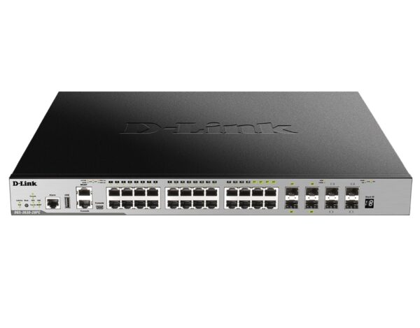 Комутатор D-Link 20-port GE PoE 370W Layer 3 Stackable Managed Gigabit Switch including 4-port Combo 4-port Combo