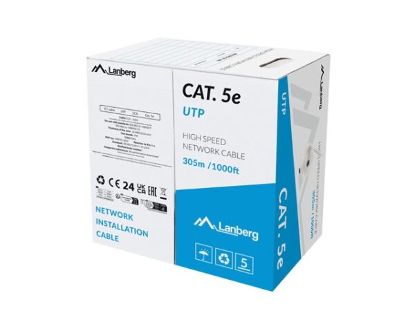 Кабел Lanberg LAN cable CAT.5e 305m solid cca grey fluke passed