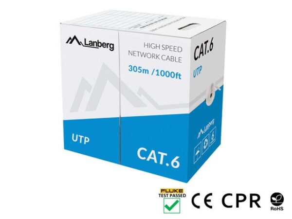 Кабел Lanberg LAN cable CAT.6 utp 305m solid cu grey cpr + fluke passed