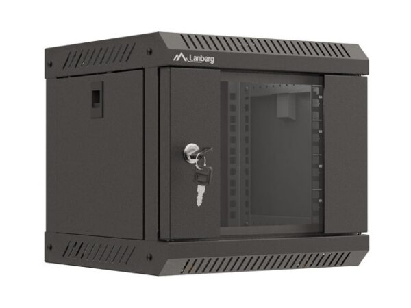 Комуникационен шкаф Lanberg rack cabinet 10" wall-mount 4U/300x300 (flat pack) with glass door black