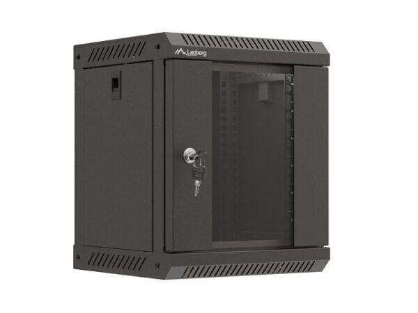 Комуникационен шкаф Lanberg rack cabinet 10" wall-mount 6U/300x300 (flat pack) with glass door black