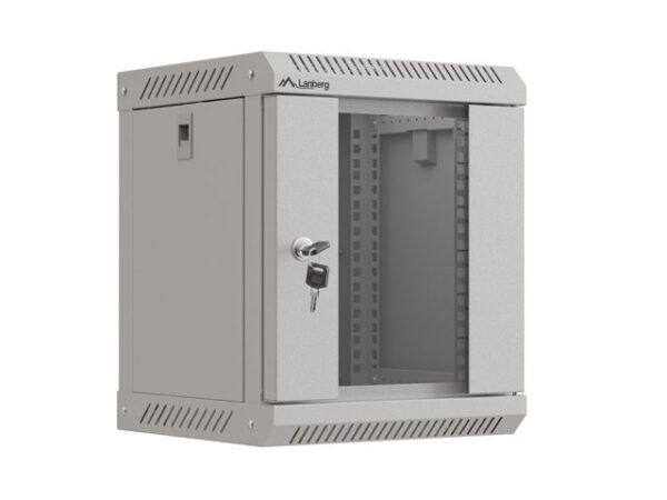 Комуникационен шкаф Lanberg rack cabinet 10" wall-mount 6U/300x300 (flat pack) with glass door grey