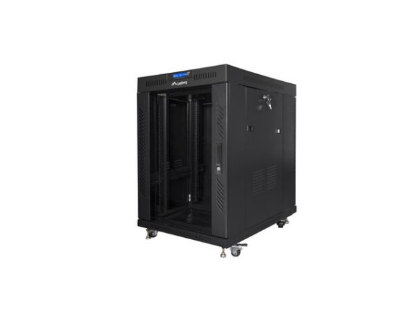 Комуникационен шкаф Lanberg rack cabinet 19" free-standing 15U/800x1000 (flat pack) with glass door lcd black v2