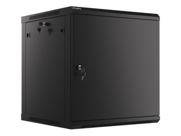 Комуникационен шкаф Lanberg rack cabinet 19" wall-mount 12U/600x600 for self-assembly with metal door black (flat pack)