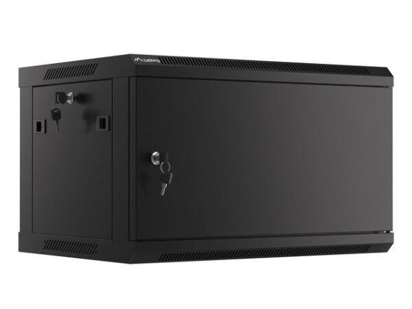 Комуникационен шкаф Lanberg rack cabinet 19" wall-mount 6U/600x450 for self-assembly with metal door black (flat pack)
