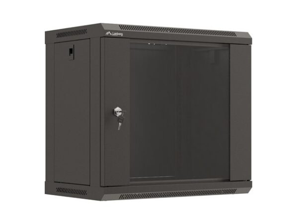 Комуникационен шкаф Lanberg rack cabinet 19" wall-mount 9U/540x350 (flat pack) with glass door black