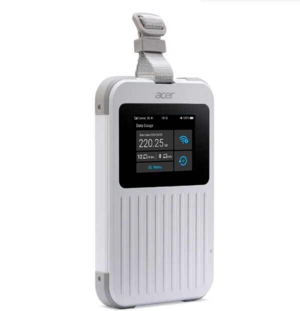 Аксесоар Acer Wi-Fi 5G Mobile Hotspot with Nano SIM (4FF), eSIM with up to 10 profiles, up to 20 connected devices using 6GHz, battery  8000mAh up to 28 hours high definition video streaming, 2.4'' Touchscreen with NFC, IP68 and MIL-STD-810